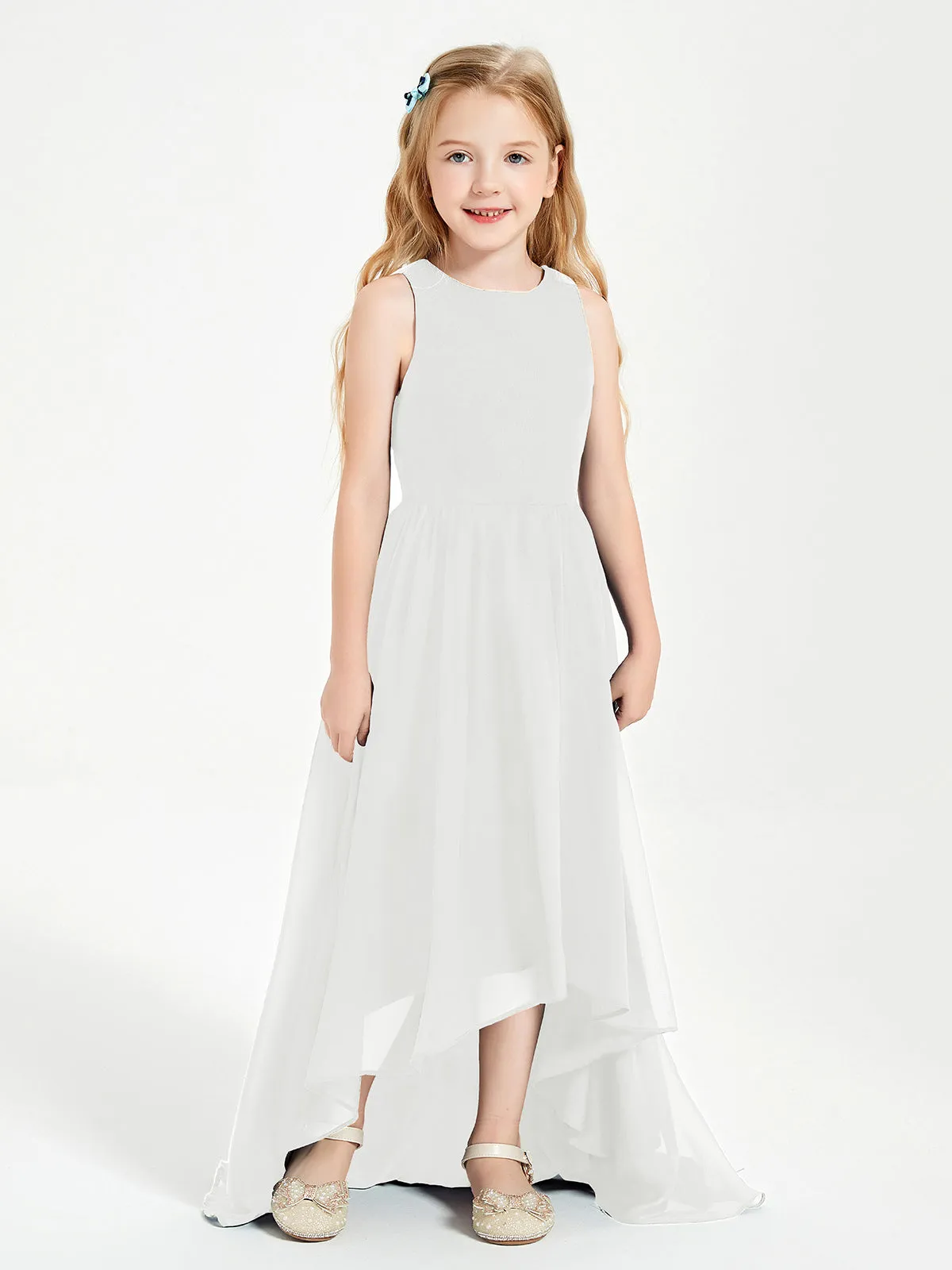 Exquisite Asymmetrical Junior Bridesmaid Dresses Scoop Neck Ivory