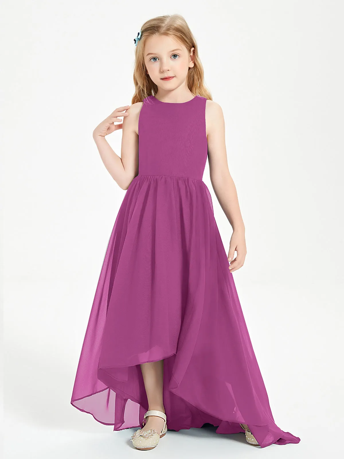 Exquisite Asymmetrical Junior Bridesmaid Dresses Scoop Neck Orchid