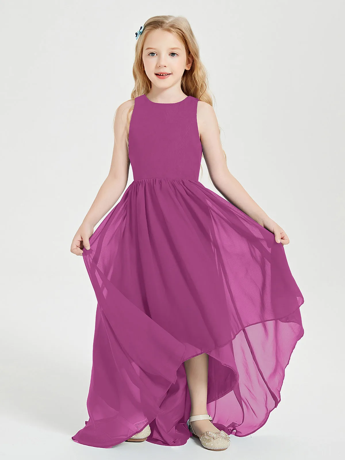 Exquisite Asymmetrical Junior Bridesmaid Dresses Scoop Neck Orchid