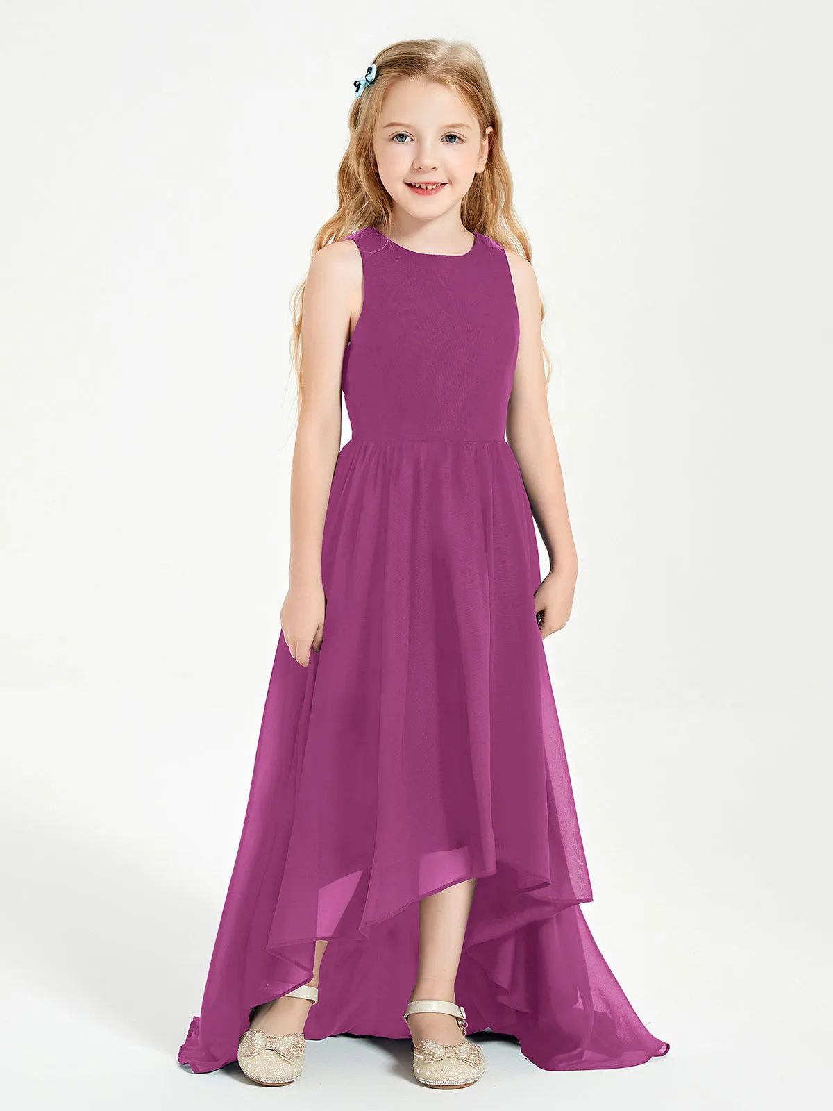 Exquisite Asymmetrical Junior Bridesmaid Dresses Scoop Neck Orchid