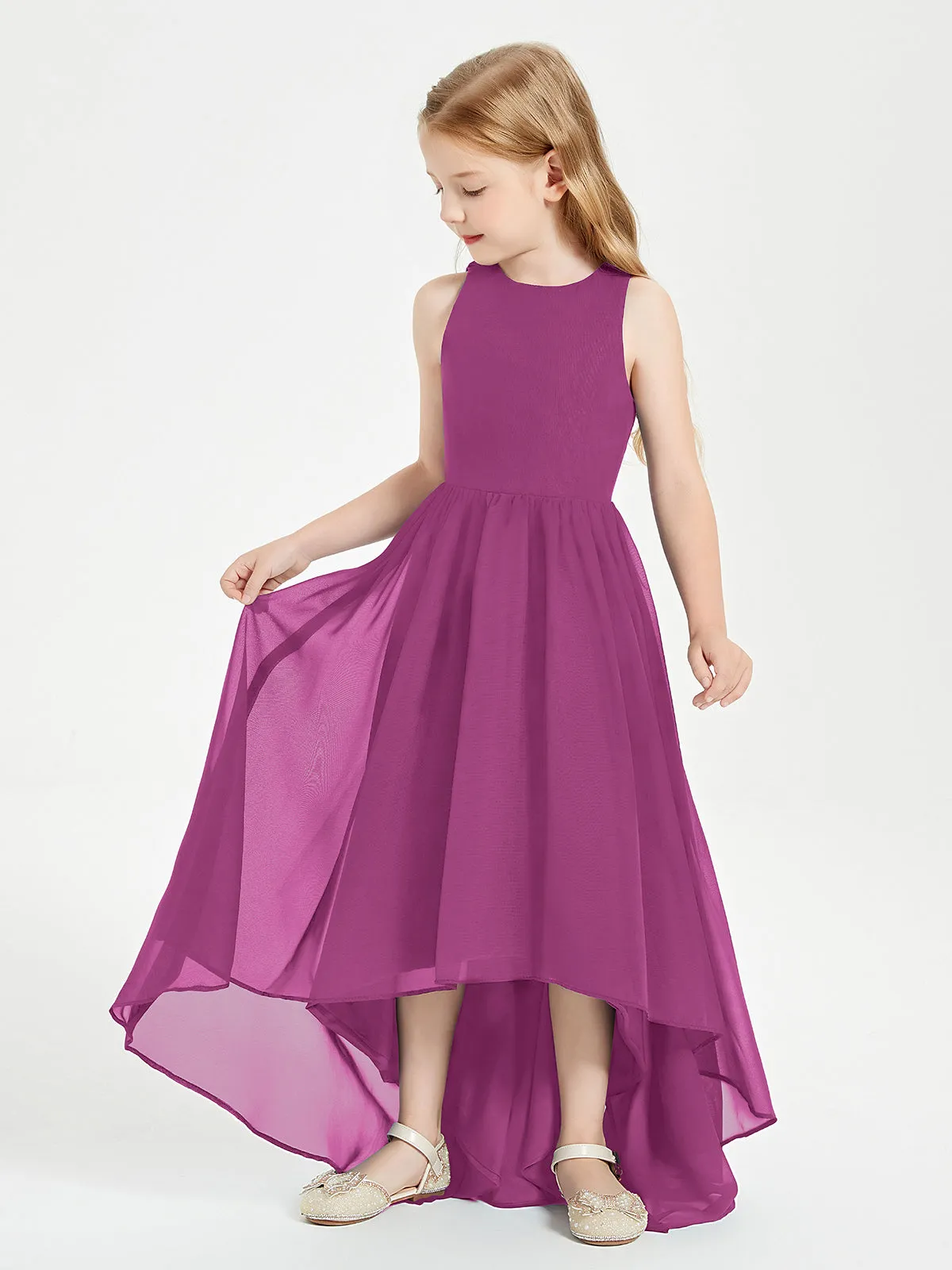 Exquisite Asymmetrical Junior Bridesmaid Dresses Scoop Neck Orchid