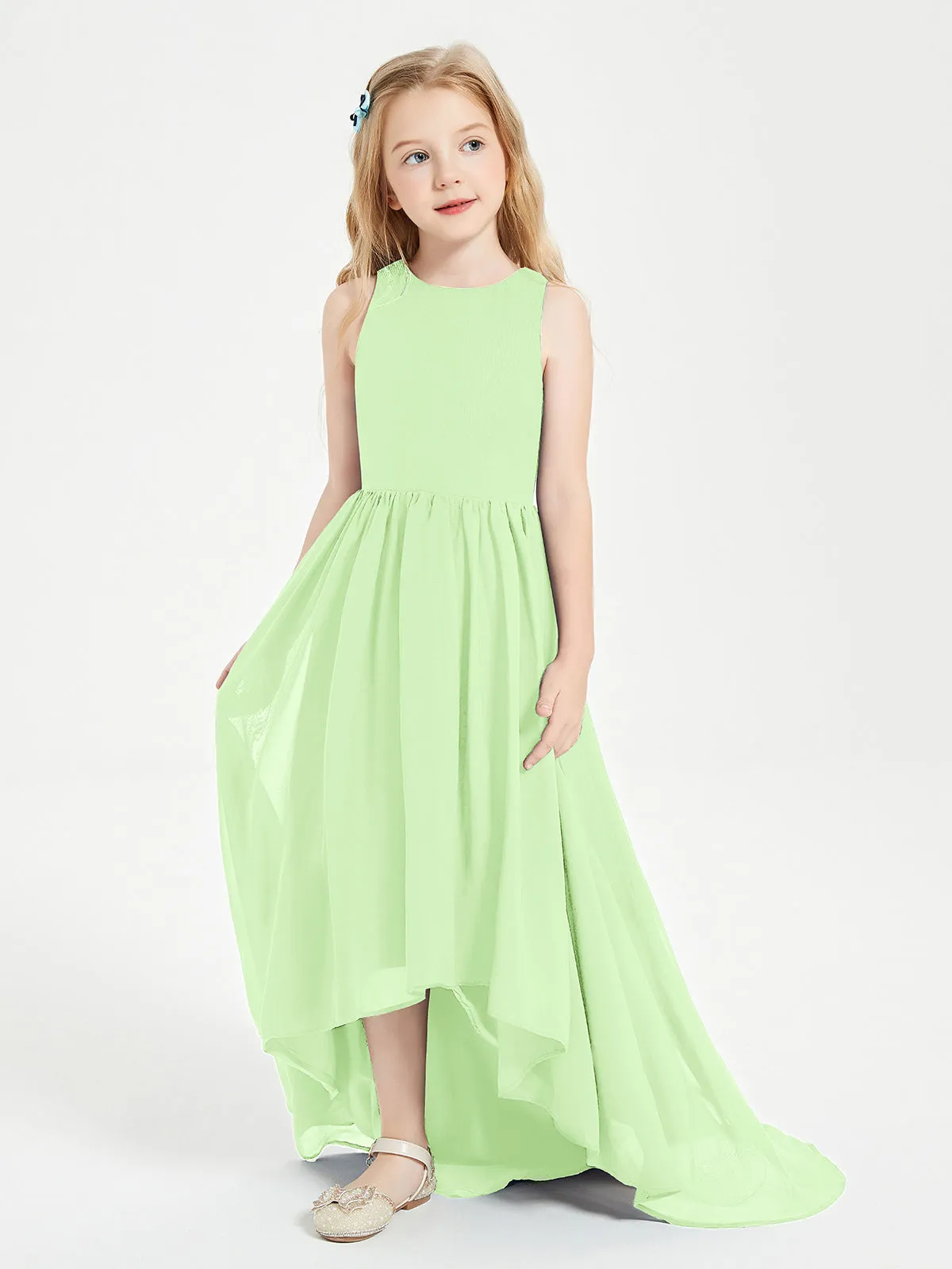 Exquisite Asymmetrical Junior Bridesmaid Dresses Scoop Neck Sage