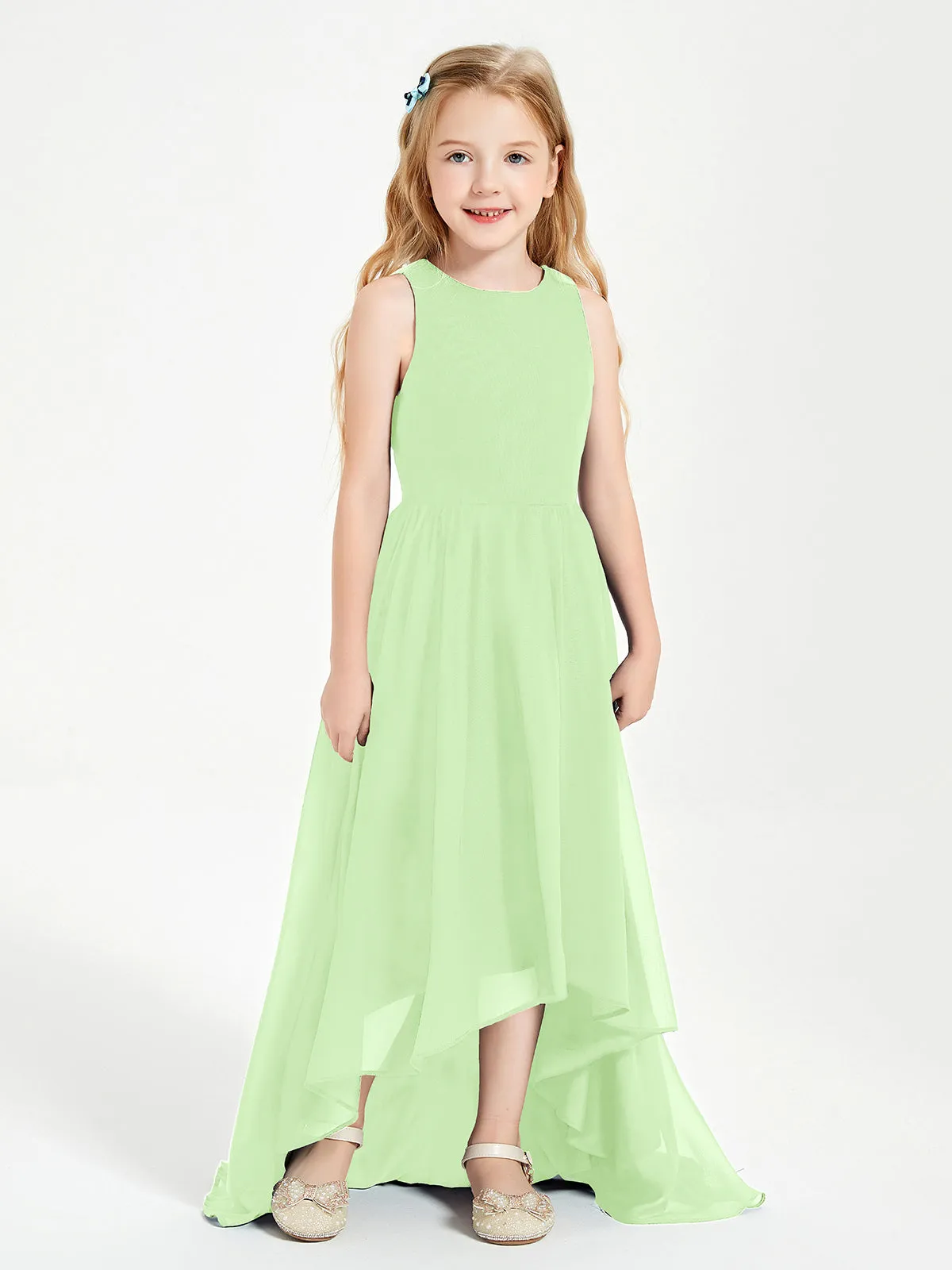 Exquisite Asymmetrical Junior Bridesmaid Dresses Scoop Neck Sage