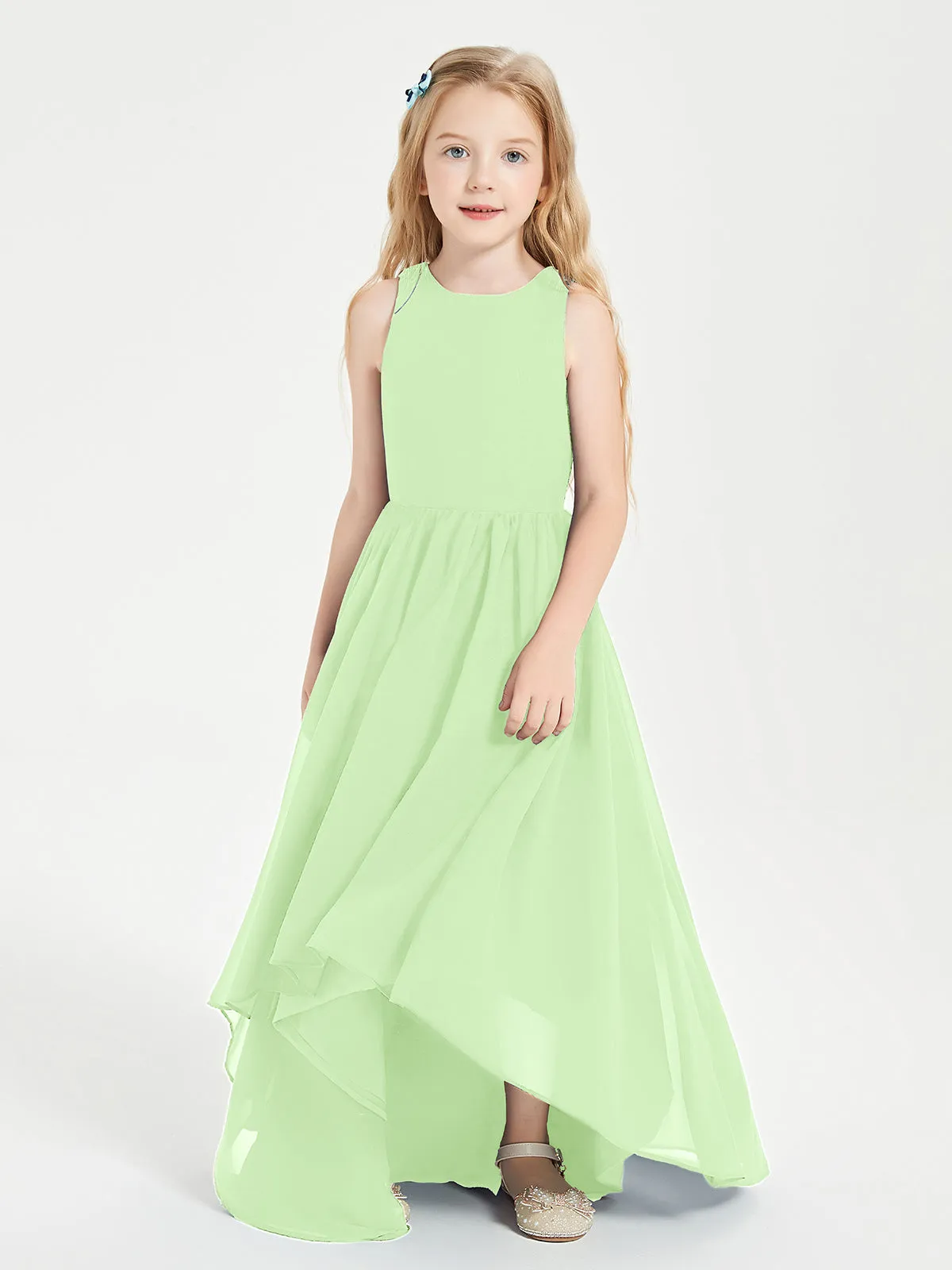 Exquisite Asymmetrical Junior Bridesmaid Dresses Scoop Neck Sage