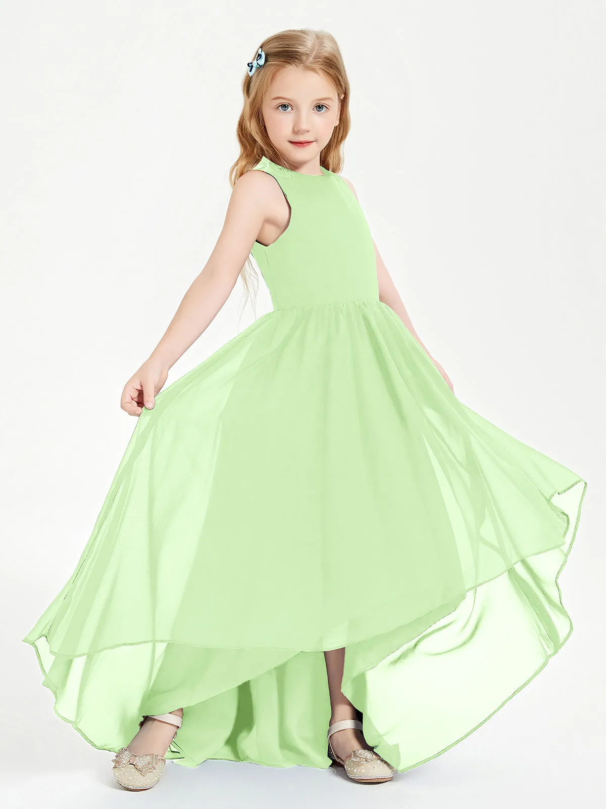 Exquisite Asymmetrical Junior Bridesmaid Dresses Scoop Neck Sage