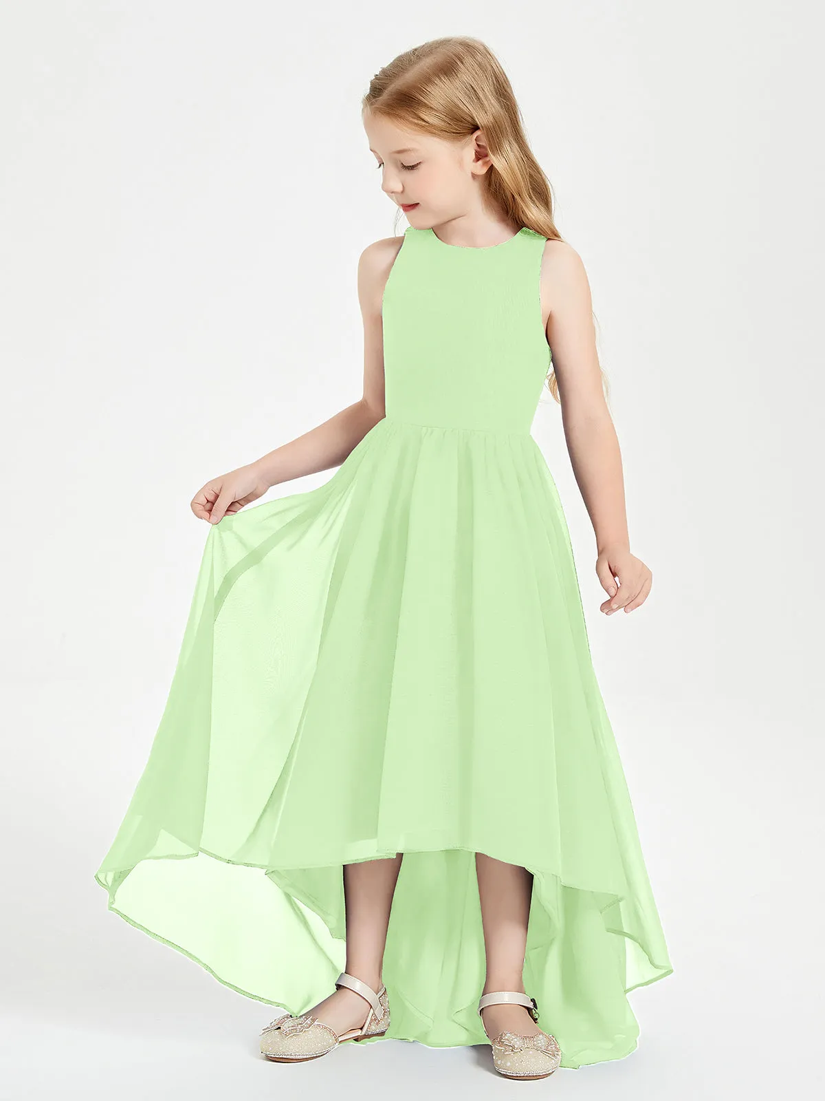 Exquisite Asymmetrical Junior Bridesmaid Dresses Scoop Neck Sage