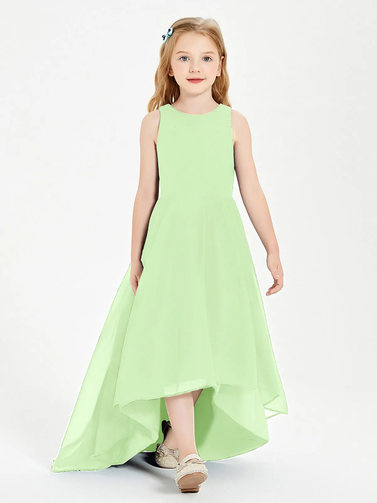 Exquisite Asymmetrical Junior Bridesmaid Dresses Scoop Neck Sage