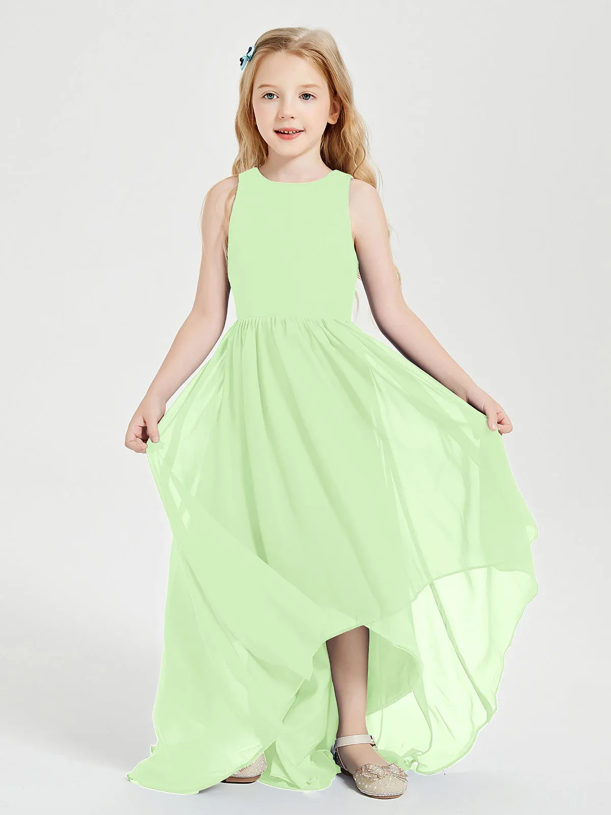 Exquisite Asymmetrical Junior Bridesmaid Dresses Scoop Neck Sage