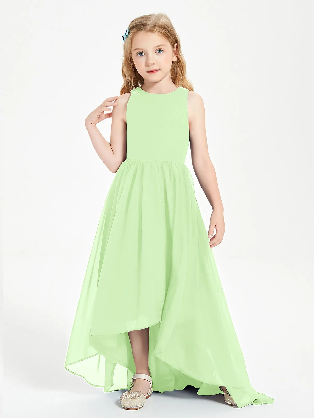 Exquisite Asymmetrical Junior Bridesmaid Dresses Scoop Neck Sage