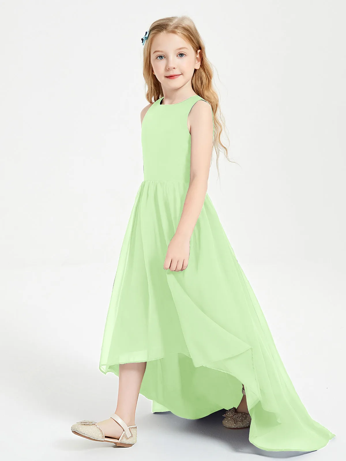 Exquisite Asymmetrical Junior Bridesmaid Dresses Scoop Neck Sage