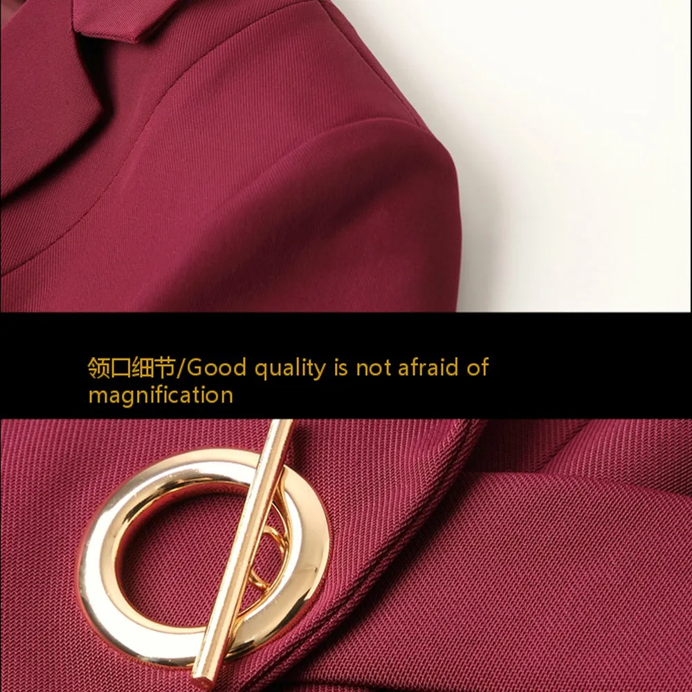 Factory spot wholesale wine red blue black 5XL women&#39;s winter two-piece formal Long Sleeve Ruffle slim fitting suit and pants of