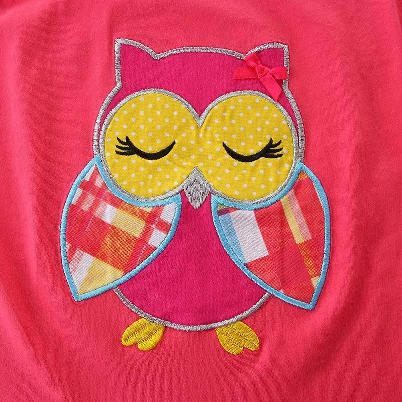 Girl's Cartoon Owl Print Tee with Shorts Set