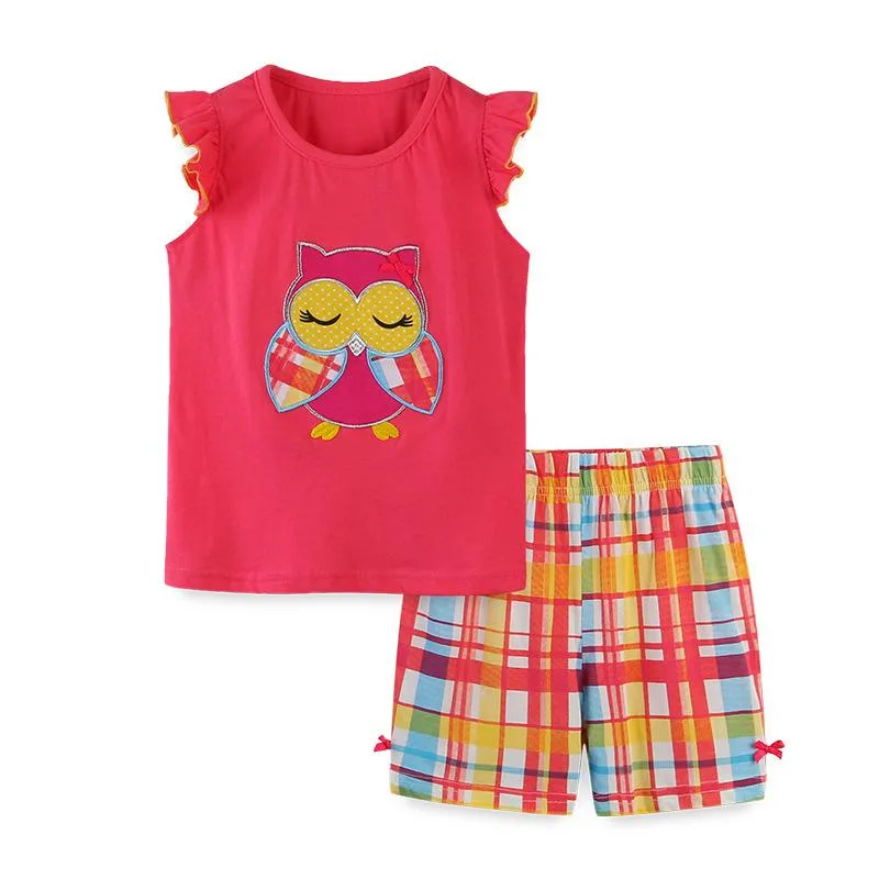 Girl's Cartoon Owl Print Tee with Shorts Set