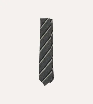 Grey, Navy and White Double Stripe Tipped Wool Tie