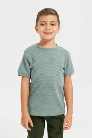 Junior Boys Sage Green Jacquard Tshirt