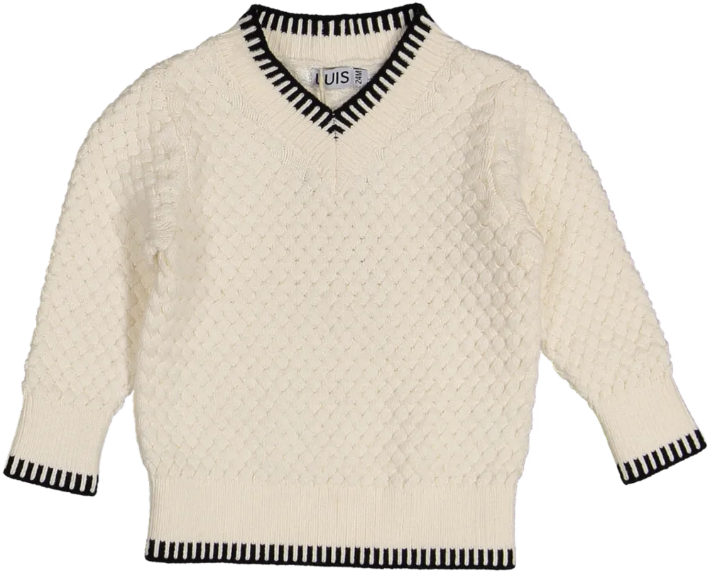 KENSIGTON V-NECK WEAVE SWEATER-Cream/Black