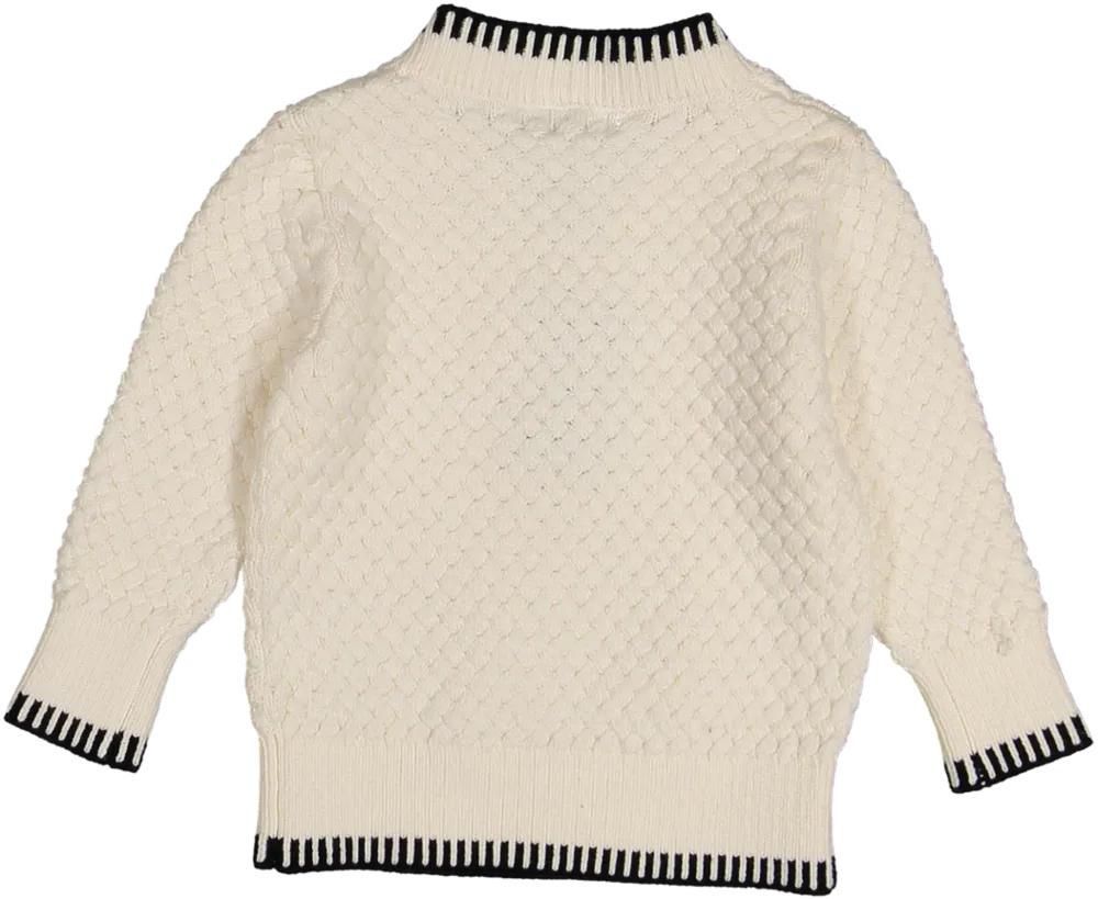 KENSIGTON V-NECK WEAVE SWEATER-Cream/Black