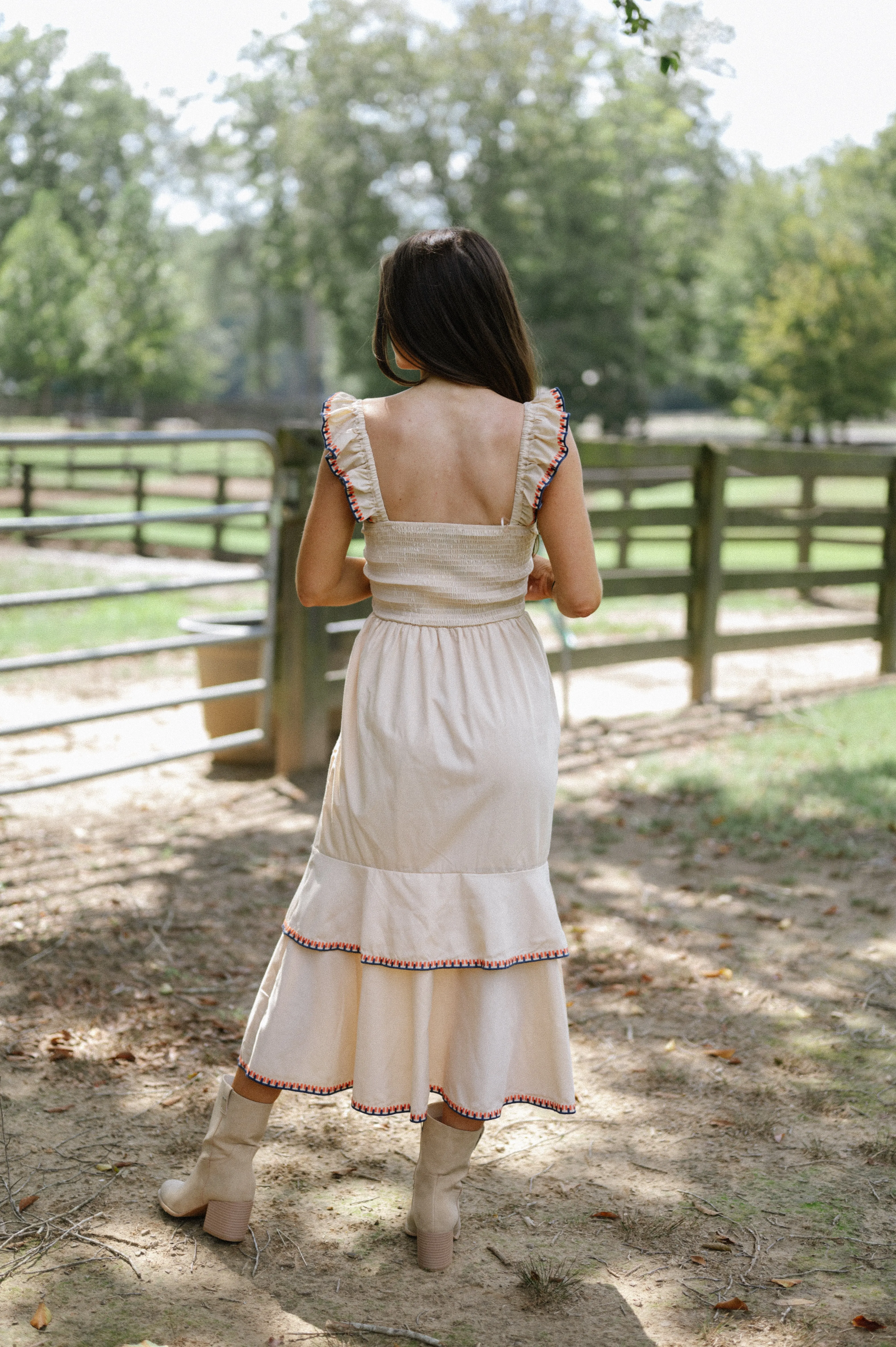 Layered Embroidered Midi Dress- Almond