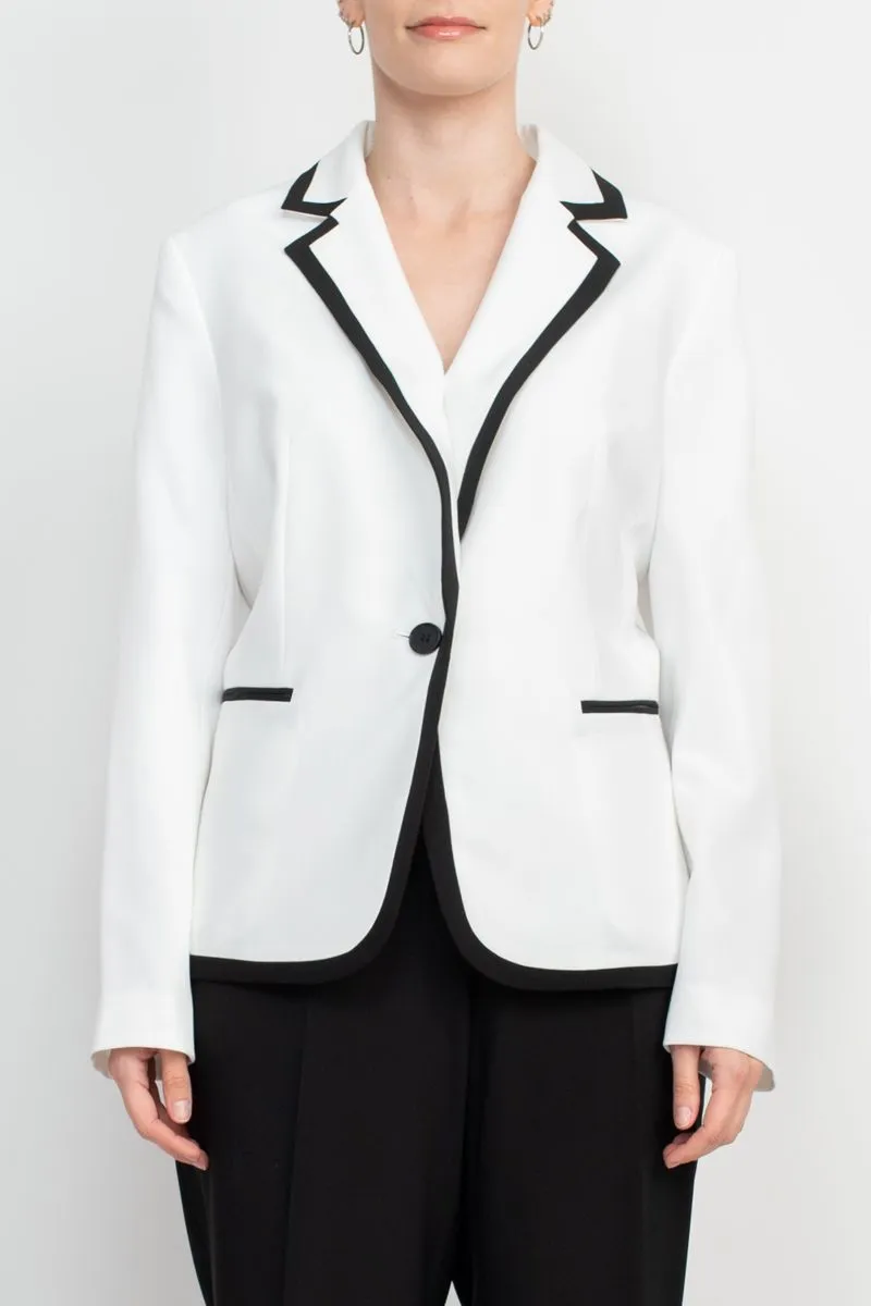 Le Suit Notched Collar One Button Closure Contrast Trim with Matching Pant