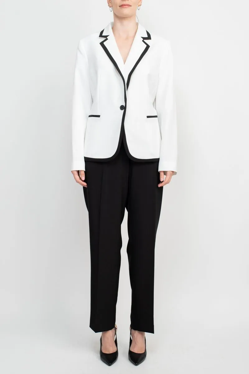 Le Suit Notched Collar One Button Closure Contrast Trim with Matching Pant