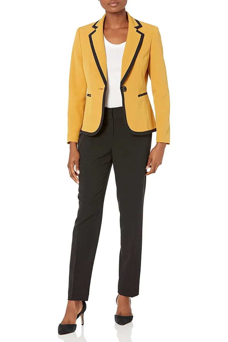 Le Suit Notched Collar One Button Closure Contrast Trim with Matching Pant