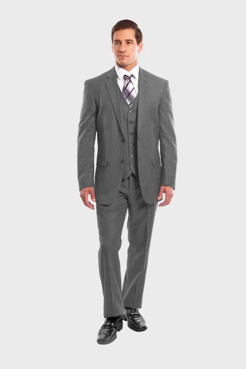 Light Grey Pinstripe Modern Fit 3 Piece Suit