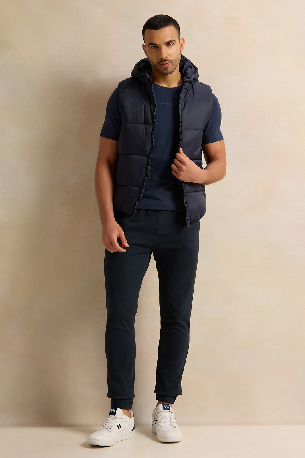 Men Navy Sleeveless Puffer Jacket