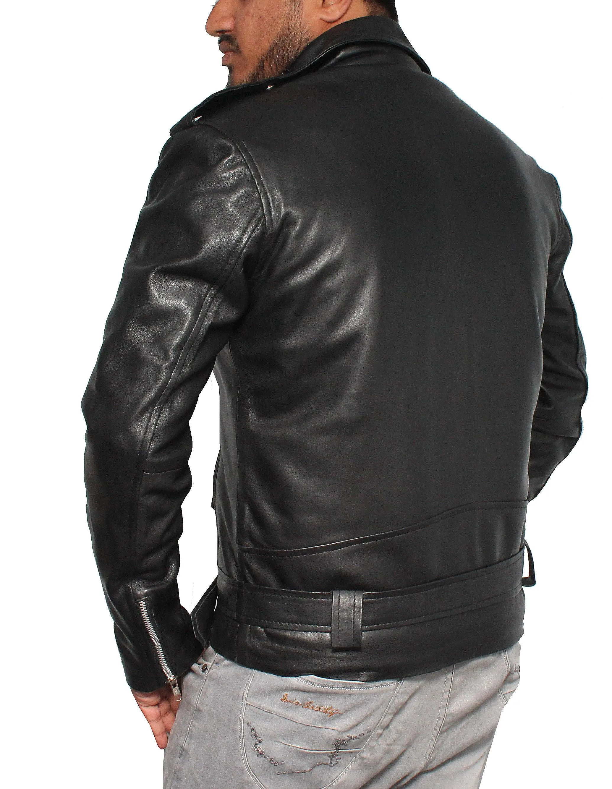 Men Stylish Real Vintage Biker Leather Jacket - Black