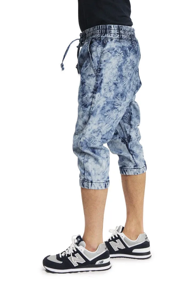 Men's Floral Print Denim Jogger Shorts