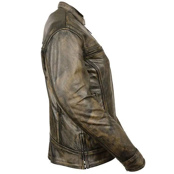 Milwaukee Leather Women's Distressed Brown Vented Leather Scooter Jacket with Gun Pockets