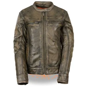 Milwaukee Leather Women's Distressed Brown Vented Leather Scooter Jacket with Gun Pockets