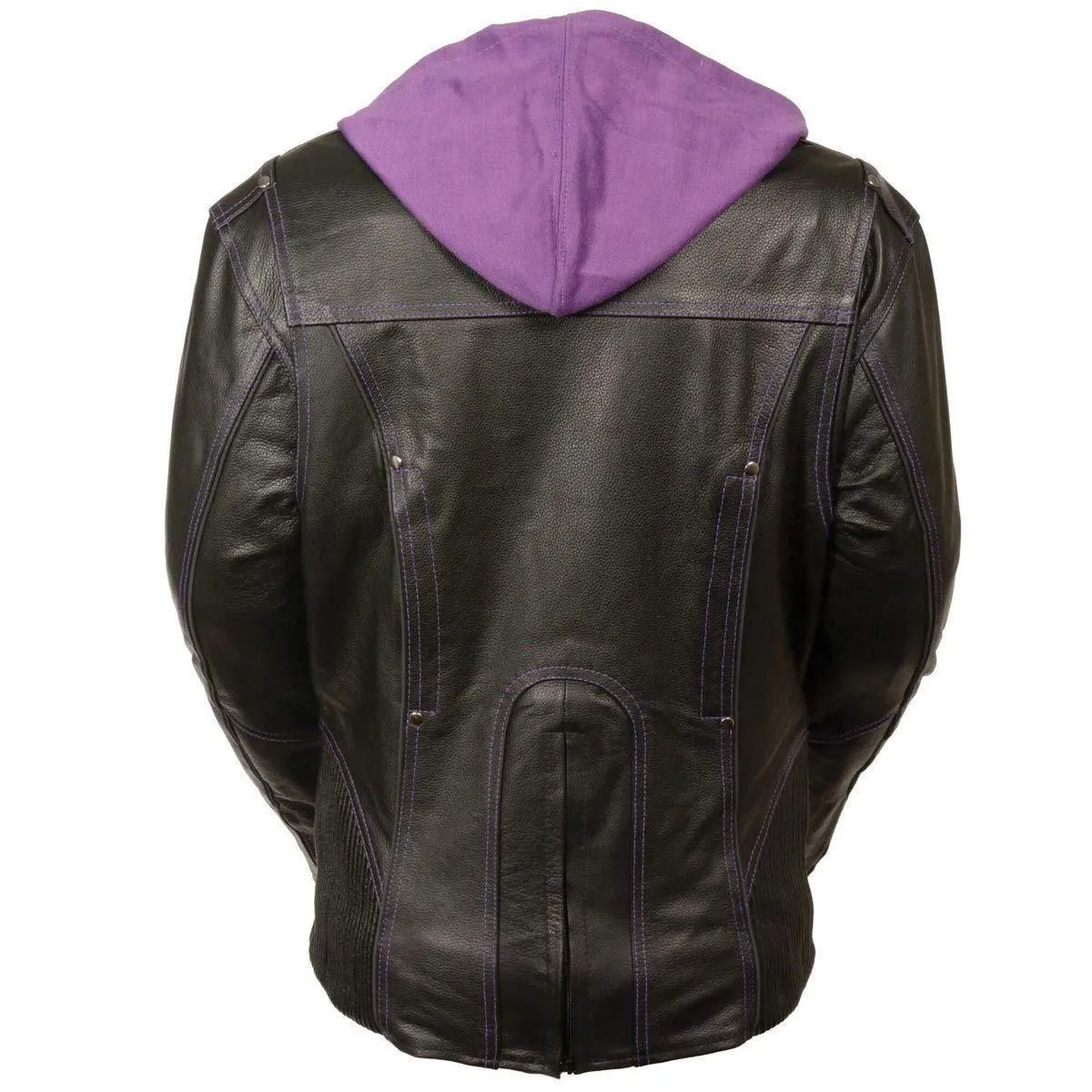 Milwaukee Leather Women's Reflective Tribal 3/4 Length Black/Purple Leather Jacket with Gun Pocket