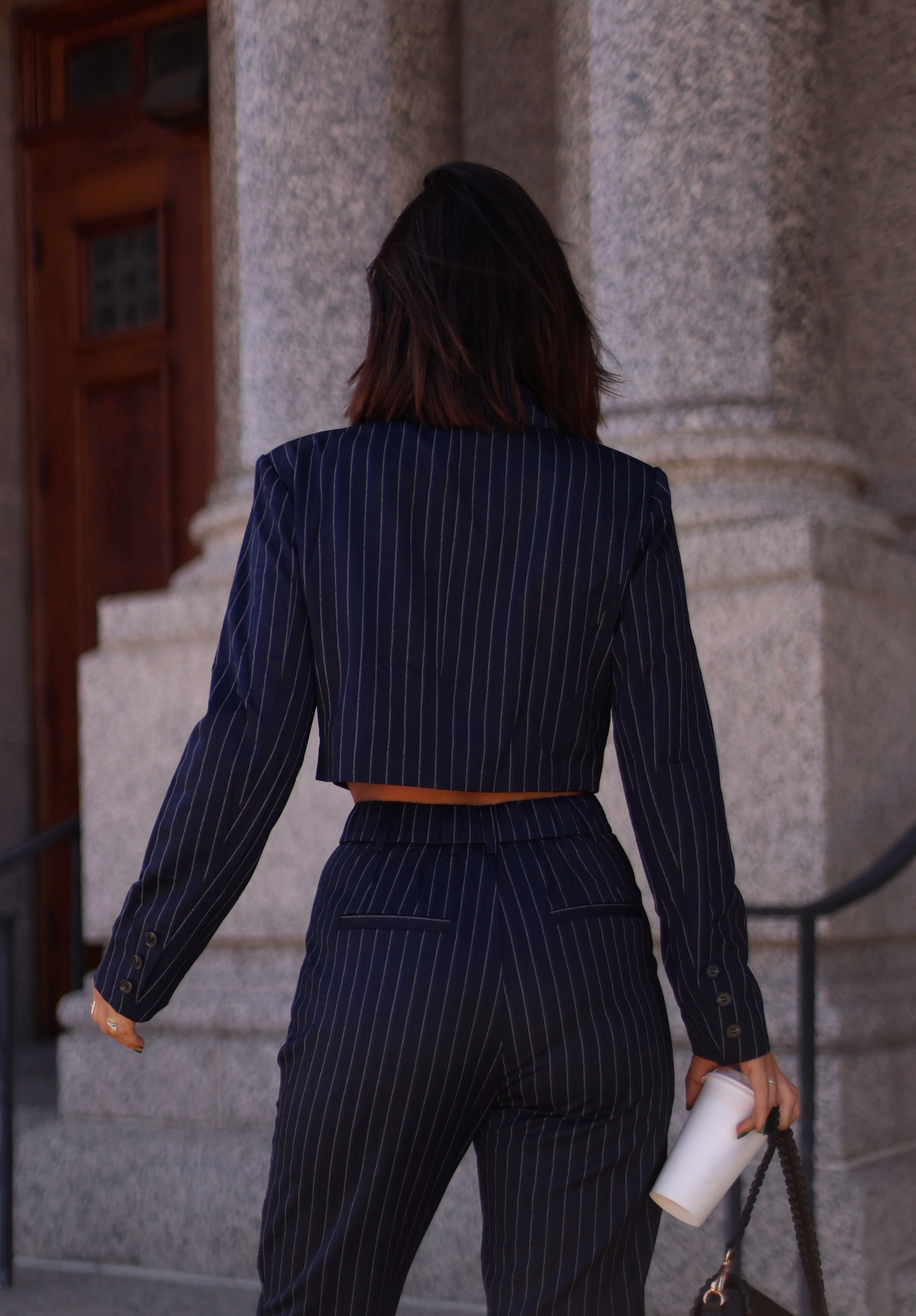 Navy Pinstripe Cropped Blazer