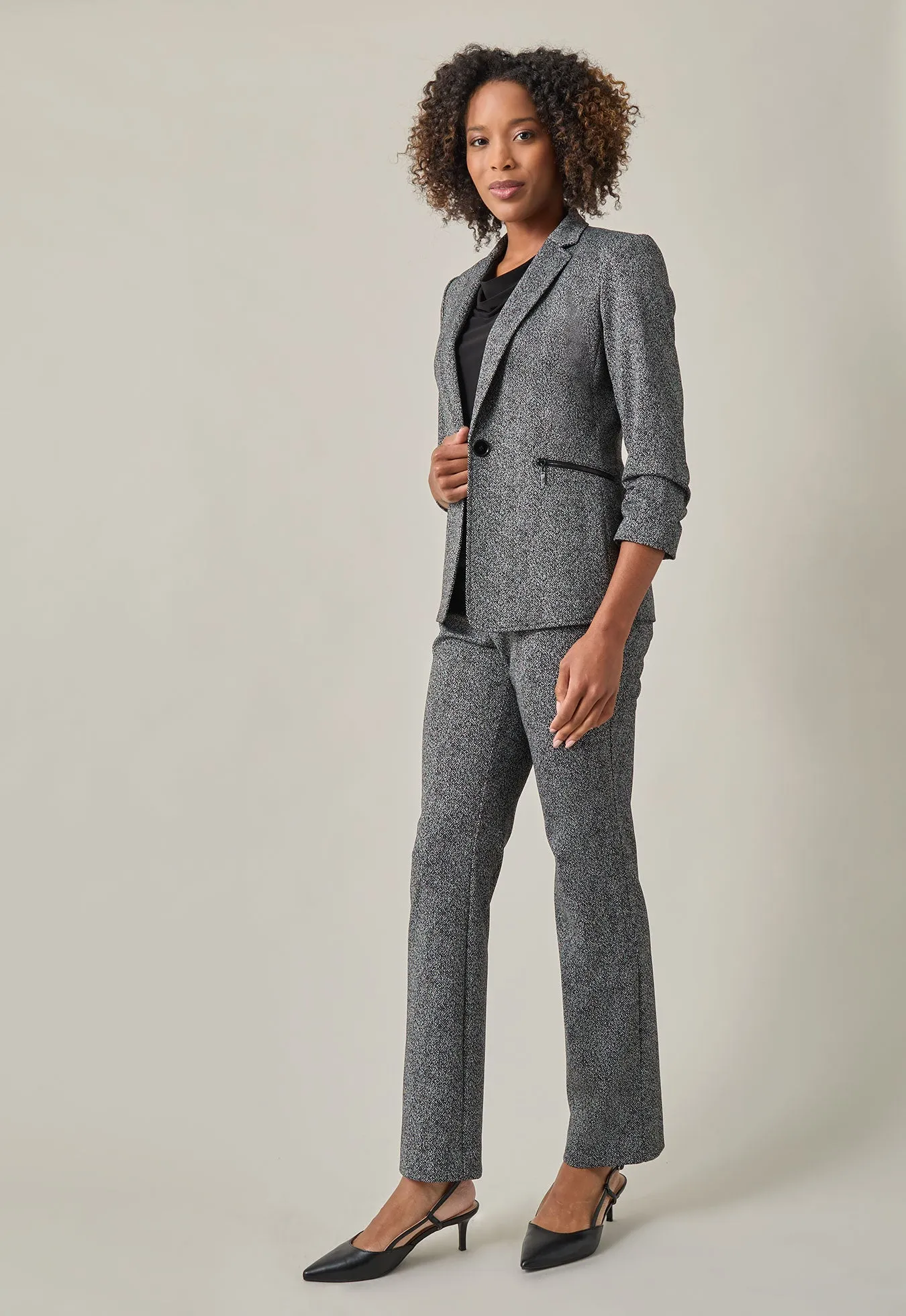 Petite High-Rise Boot Leg Pant, Herringbone