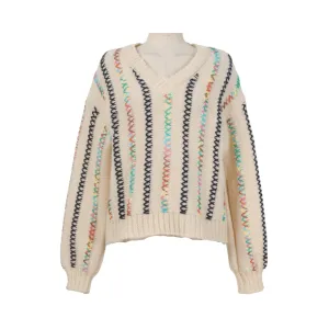 Pre Order:  Multicolored Topstitch Knitted Sweater