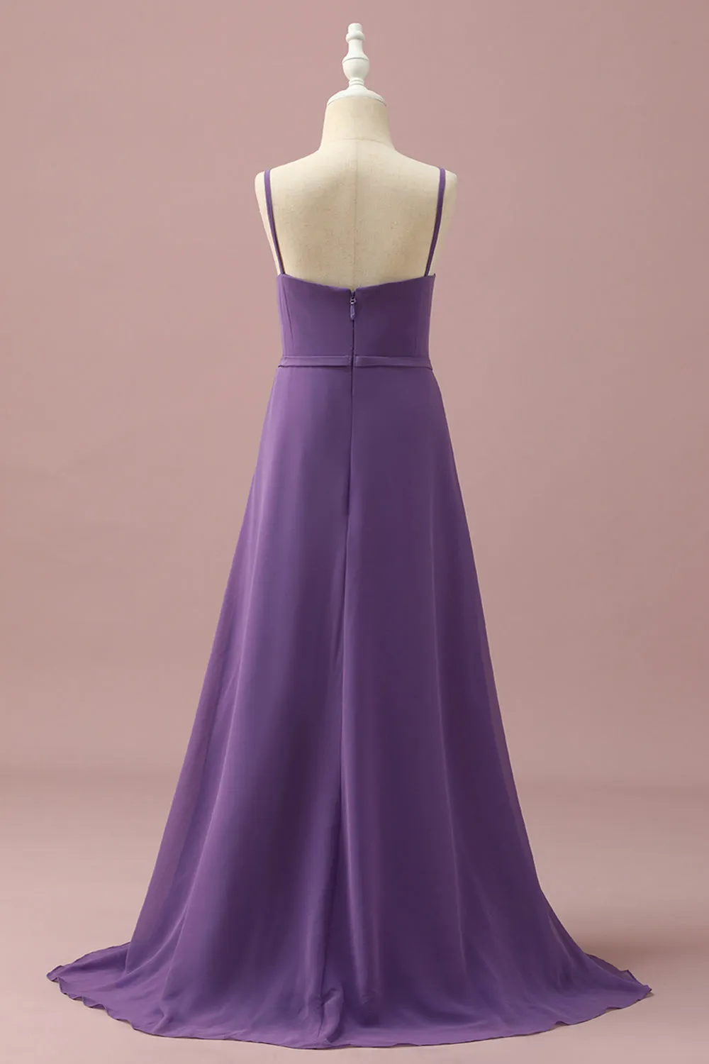 Purple Chiffon Spaghetti Straps Junior Bridesmaid Dress With Cascading Ruffles