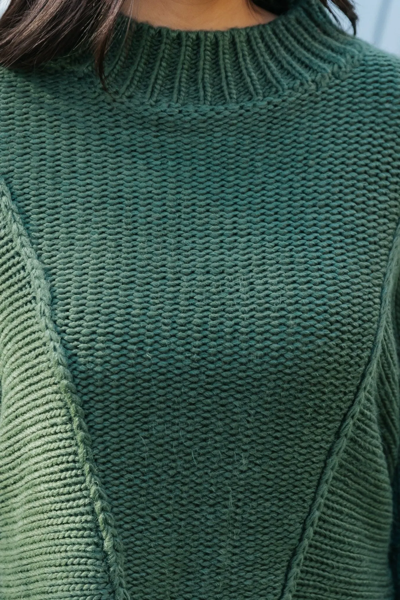 Seam Detail Mock Neck Sweater - Green