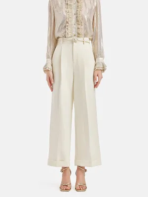 Silk-Wool Straight-Leg Trousers (With Belt)