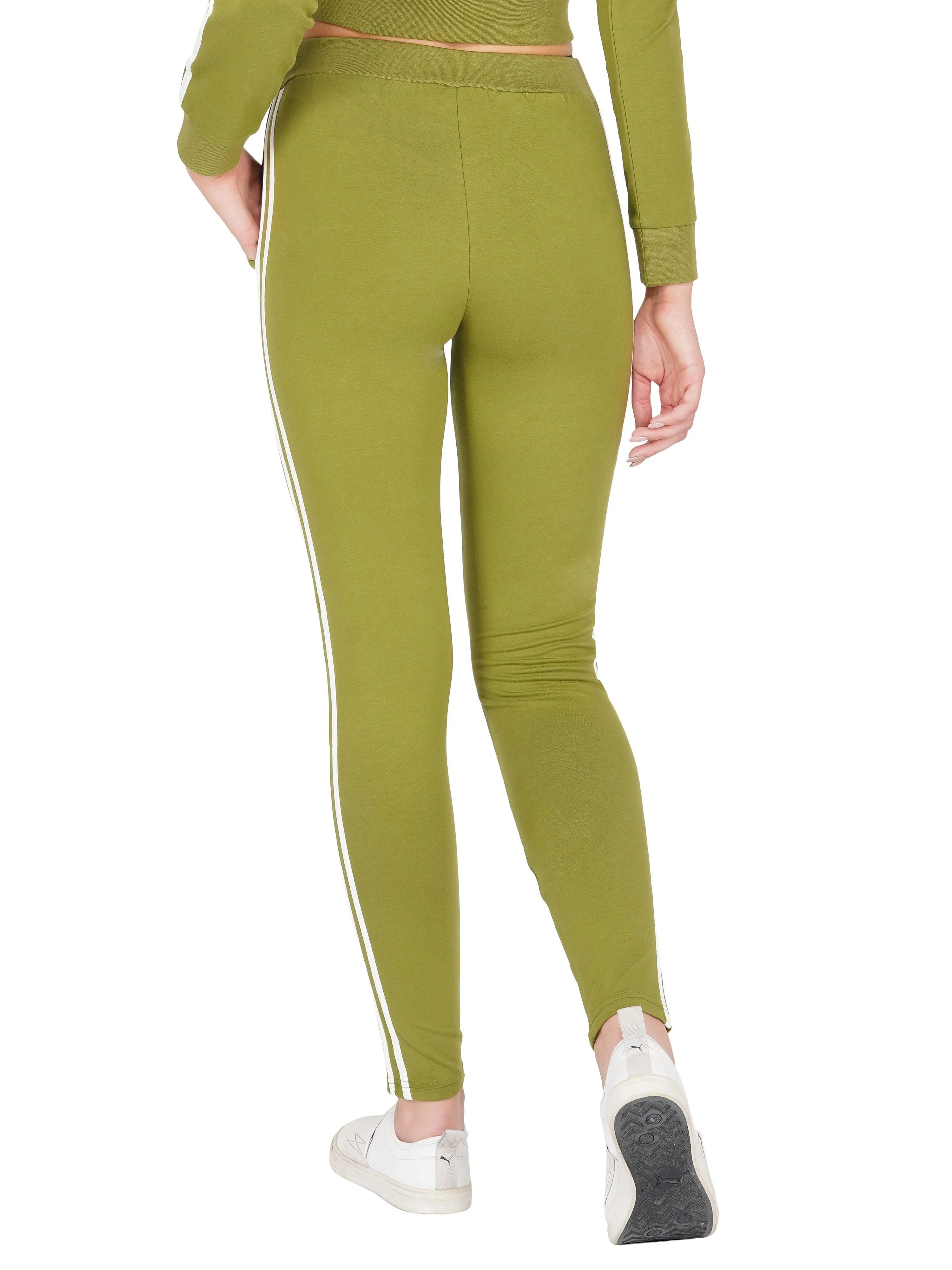 SLAY. Women's Olive Green Jogger Pants With White Stripes