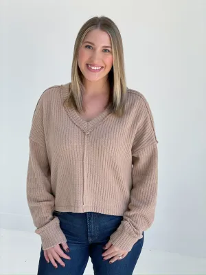 Softer V Neck Sweater - Mocha  *CM