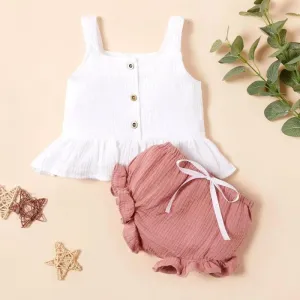 Solid Slip Botton Front Top and Shorts Set