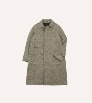 Taupe Herringbone Flecked Wool Raglan Coat