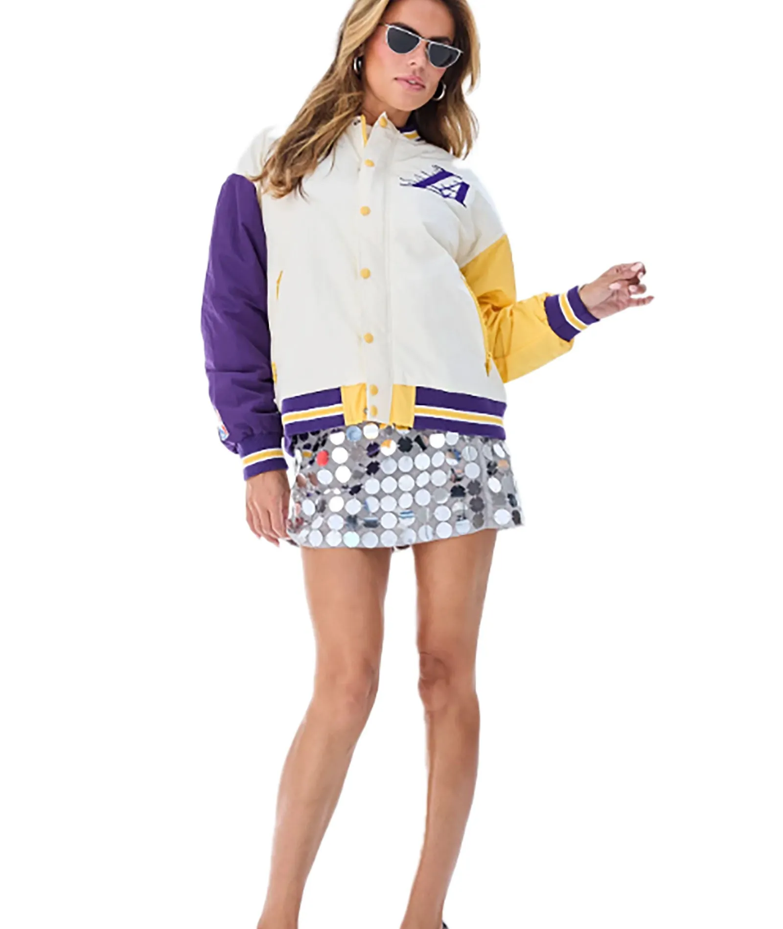 Terez Women LA Lakers Team Colors Bomber Jacket