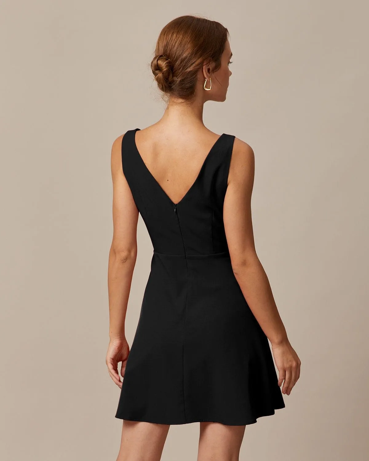 The Black Boat Neck High Waisted Mini Dress