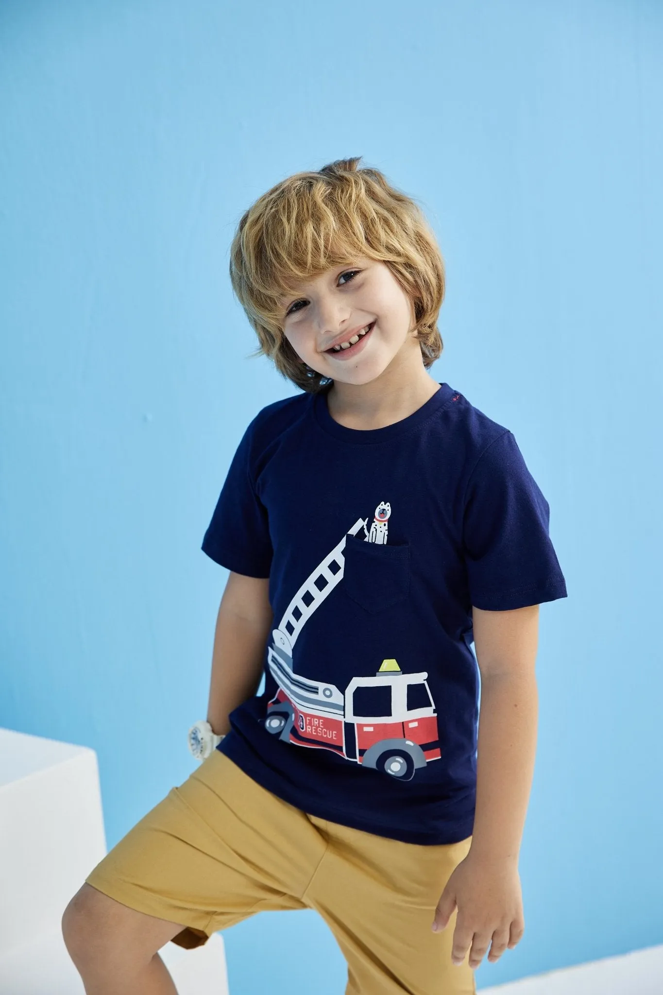 Toddler Boy's Vehicle Print T-shirt with Shorts Set