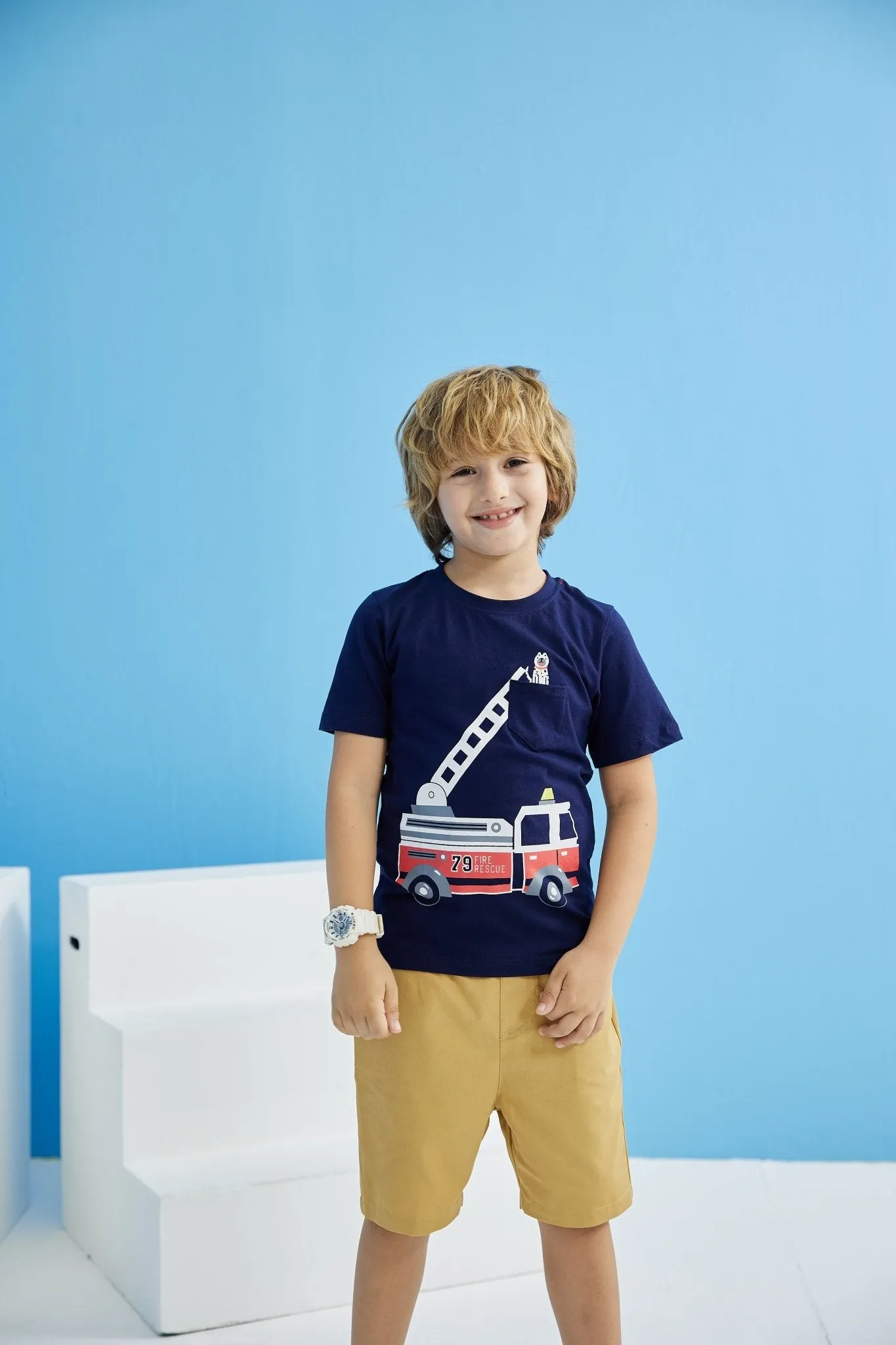 Toddler Boy's Vehicle Print T-shirt with Shorts Set