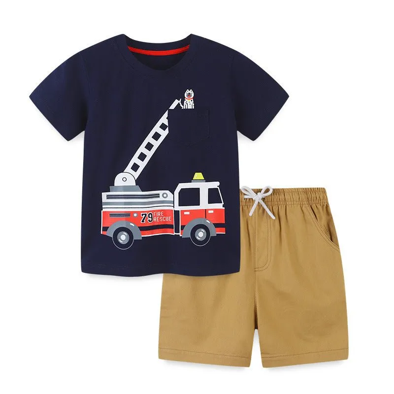 Toddler Boy's Vehicle Print T-shirt with Shorts Set