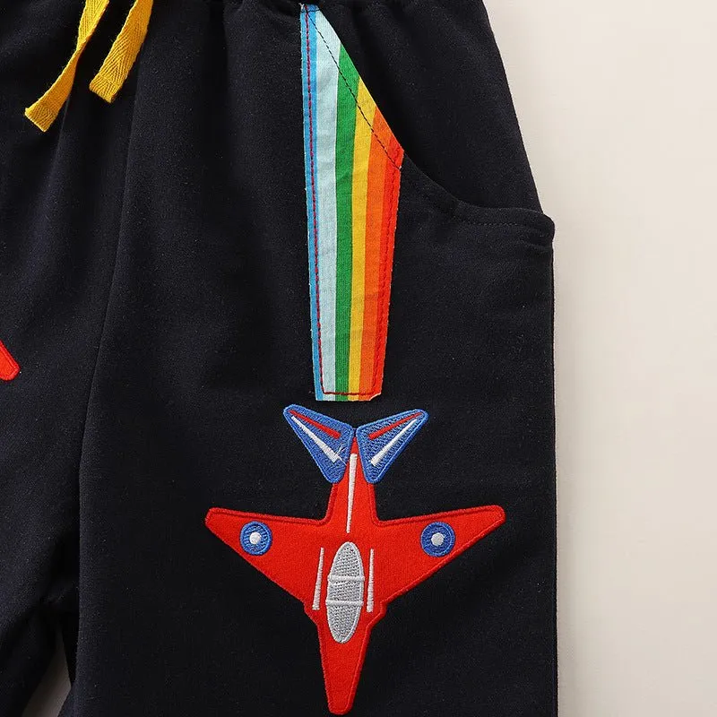 Toddler/Kid Boy's Airplane Embroidered Design Shorts