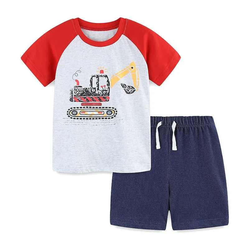 Toddler/Kid Boy's Summer Excavator Design Top with Shorts Set