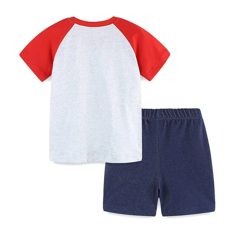 Toddler/Kid Boy's Summer Excavator Design Top with Shorts Set